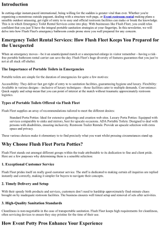Emergency Toilet Rental Services: How Flush Fleet Keeps You Prepared for the Une