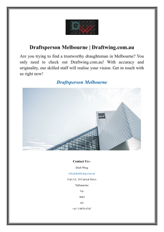 Draftsperson Melbourne  Draftwing.com.au