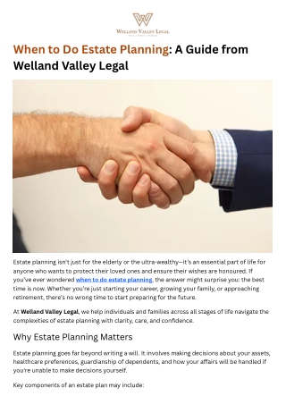 When to Do Estate Planning | A Guide from Welland Valley Legal