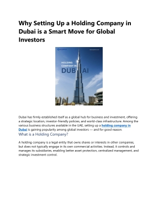 Why Setting Up a Holding Company in Dubai is a Smart Move for Global Investors