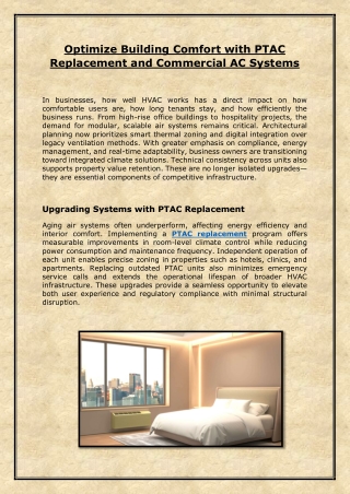 Optimize Building Comfort with PTAC Replacement and Commercial AC Systems
