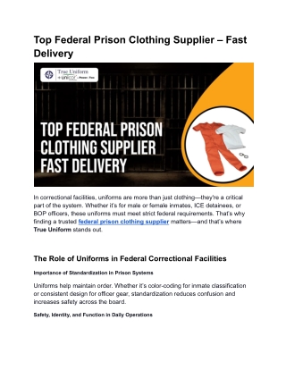 Top Federal Prison Clothing Supplier