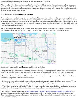 Pioneer Plumbing, Heating and Drain Service, Vancouvers Favorite Plumbing Profes
