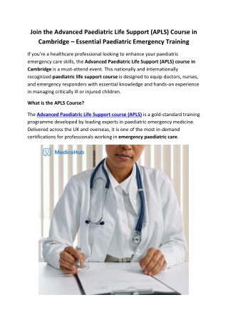Advanced Paediatric Life Support (APLS) Course – Cambridge