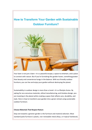 How to Transform Your Garden with Sustainable Outdoor Furniture