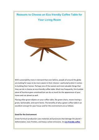 Reasons to Choose an Eco friendly Coffee Table for Your Living Room