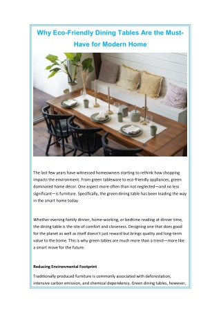 Why Eco-Friendly Dining Tables Are the Must-Have for Modern Home