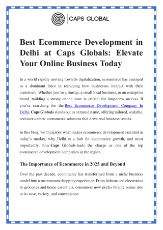 Top Ecommerce Development Services in Delhi | Caps Globals