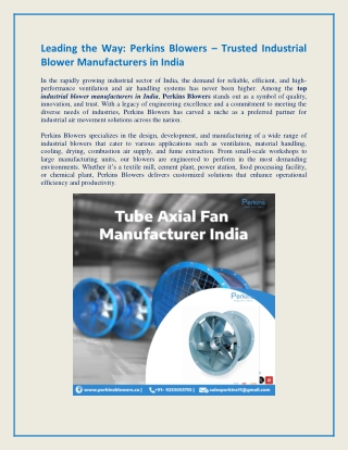 Trusted Industrial Blower Manufacturers in India