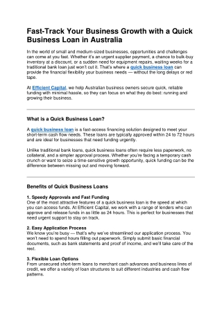 Fast-Track Your Business Growth with a Quick Business Loan in Australia