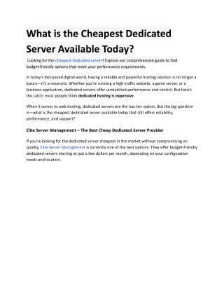 What is the Cheapest Dedicated Server Available Today