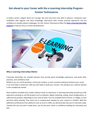 Get ahead in your Career with the e-Learning Internship Program - Evision Techno