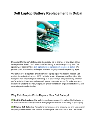 Dell Laptop Battery Replacement in Dubai