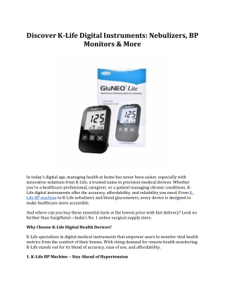Discover K-Life Digital Instruments: Nebulizers, BP Monitors & More
