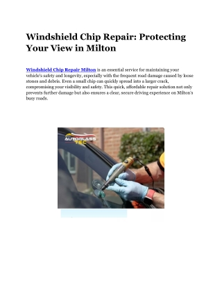 Windshield Chip Repair Milton