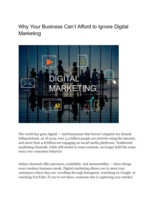 Why Your Business Can’t Afford to Ignore Digital Marketing