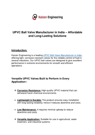 UPVC Ball Valve Manufacturer in India 1