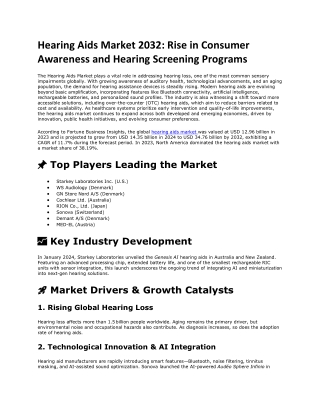 Hearing Aids Market Demand 2032: Wearable Tech and Hearing Integration Converge