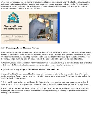 Shamrocks Plumbing, Heating & Drains, Kelownas Favorite Plumbing Company