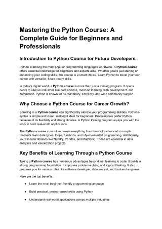 Mastering the Python Course_ A Complete Guide for Beginners and Professionals
