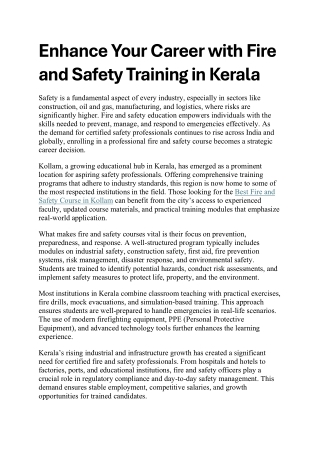 Best Fire and Safety Course in Kollam