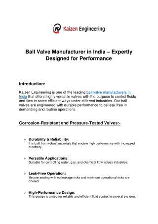 Ball Valve Manufacturer in India