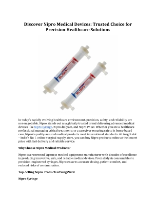 Discover Nipro Medical Devices: Trusted Choice for Precision Healthcare Solution