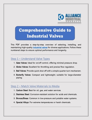 Comprehensive Guide to Industrial Valves | Alliance Industrial Products Valves
