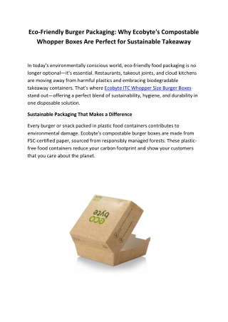 EcoByte Compostable Whopper Burger Boxes – Pack of 25