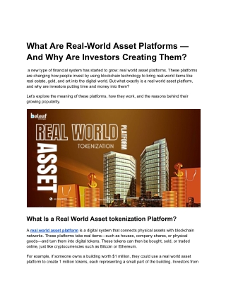 Real World Asset tokenization Platform