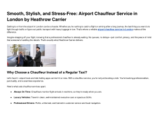 Smooth Stylish and Stress Free  Airport Chauffeur Service in London by Heathrow Carrier