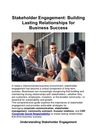 Stakeholder Engagement Building Lasting Relationships for Business Success