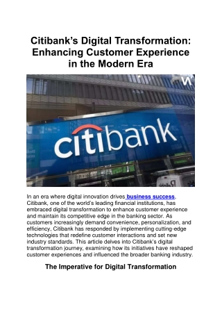 Citibank’s Digital Transformation Enhancing Customer Experience in the Modern Era