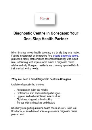 Top Diagnostic Centre in Goregaon for Accurate Health Reports