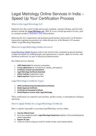 Legal Metrology Online Services in India – Speed Up Your Certification Process