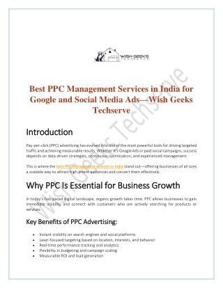 Best PPC Management Services in India for Google and Social Media Ads—Wish Geeks Techserve