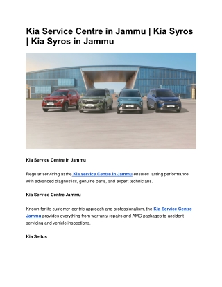Kia Service Centre in Jammu | Kia Syros | Kia Syros in Jammu