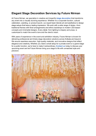 Elegant Stage Decoration Services by Future Nirman
