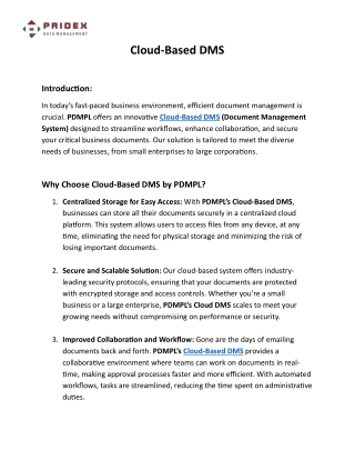 Cloud Based DMS