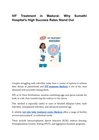 IVF Treatment in Madurai_ Why Sumathi Hospital’s High Success Rates Stand Out