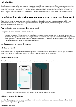 La création d’un site vitrine avec une agence : tout ce que vous devez savoir