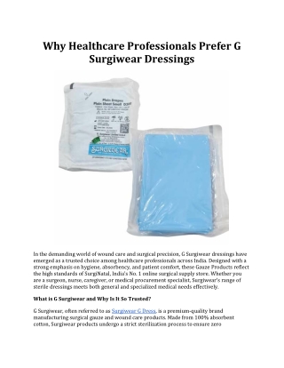 Why Healthcare Professionals Prefer G Surgiwear Dressings