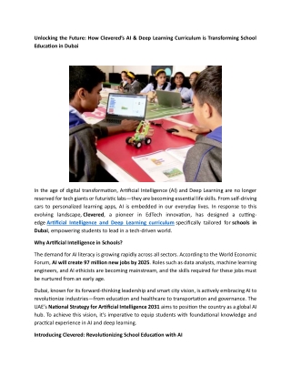 Unlocking the Future - How Clevered’s AI and Deep Learning Curriculum is Transforming School Education in Dubai