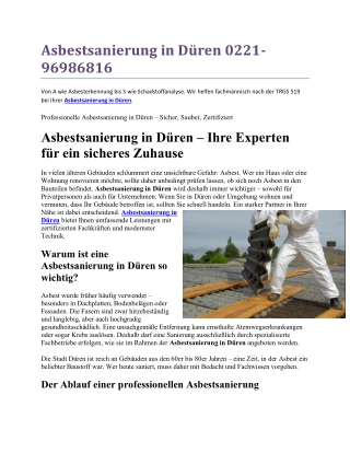 Asbestsanierung in Düren 0221-96986816
