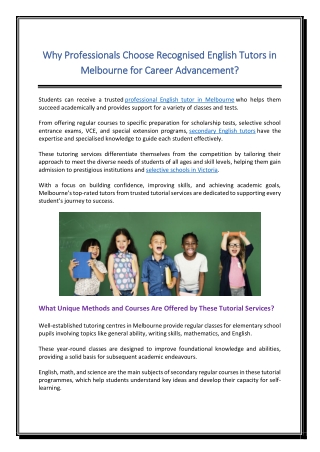 Why Professionals Choose Recognised English Tutors in Melbourne for Career Advancement