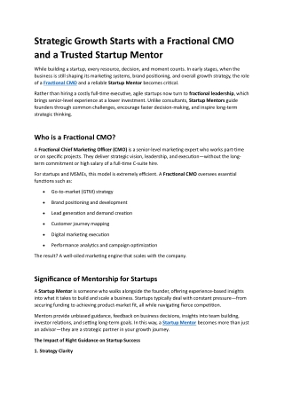 Strategic Growth Starts with a Fractional CMO and a Trusted Startup Mentor