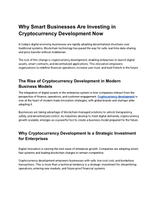 Why Smart Businesses Are Investing in Cryptocurrency Development Now