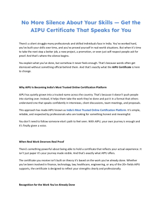 No More Silence About Your Skills — Get the AIPU Certificate That Speaks for You