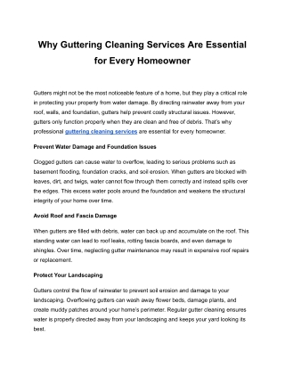 Why Guttering Cleaning Services Are Essential for Every Homeowner