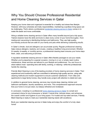 Why You Should Choose Professional Residential and Home Cleaning Services in Qat